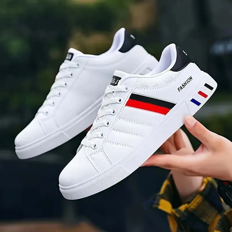 Men's Low-Top Lace-Up Sports Shoes Breathable Synthetic Material with Comfortable Fabric Lining Anti-Slip PVC Sole Striped Design Suitable for Casual and Outdoor Wear Daily Sneakers | Minimalist Style — image 5