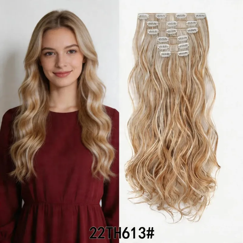 6Pcs Synthetic Clip In Hair Extensions Long Wavy Hair Pieces Multiple Colors Invisible Hair Extensions For Women — image 5