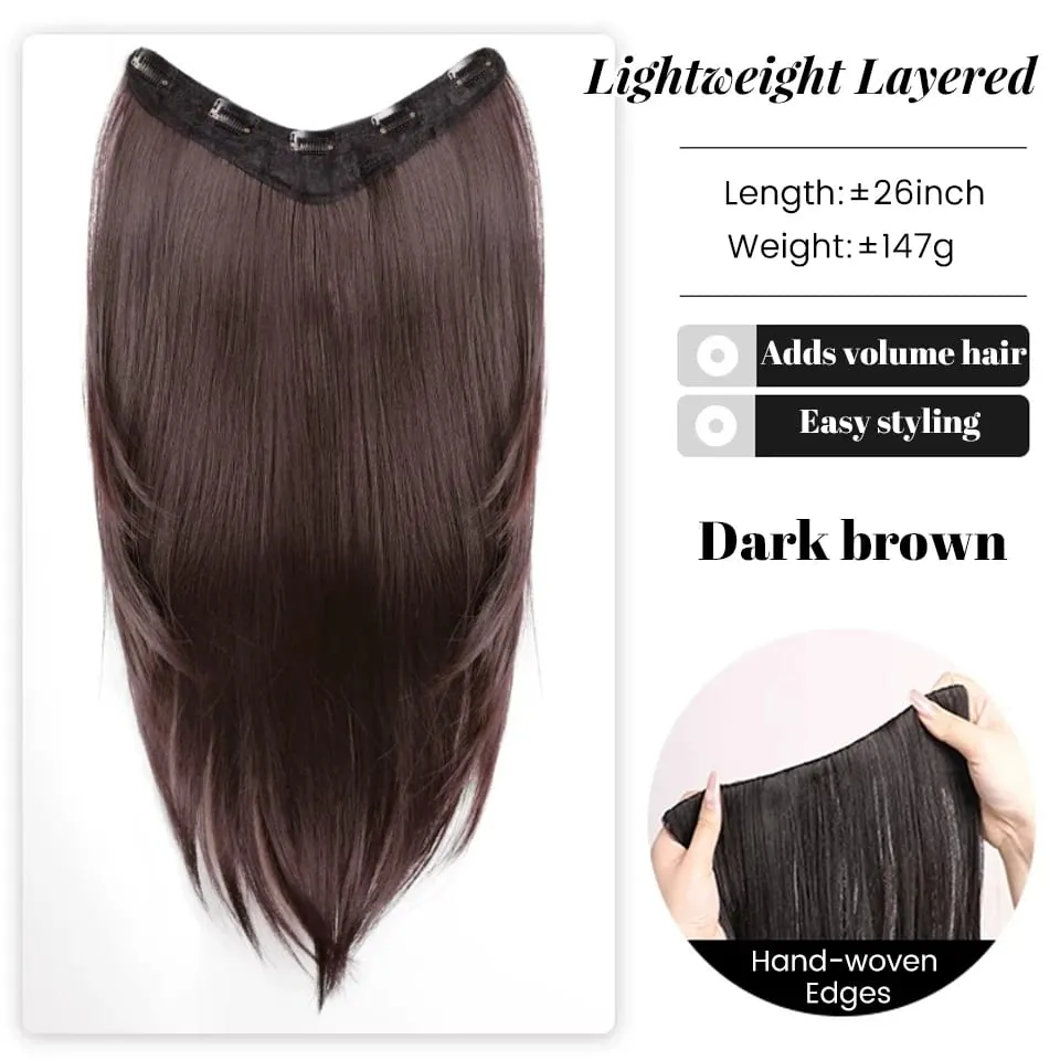 26Inch Synthetic Long Straight Layered V-Shaped Clip-in Hair Extension 4 Clip Heat Resistant Hairpiece for Women Daily Party — image 9