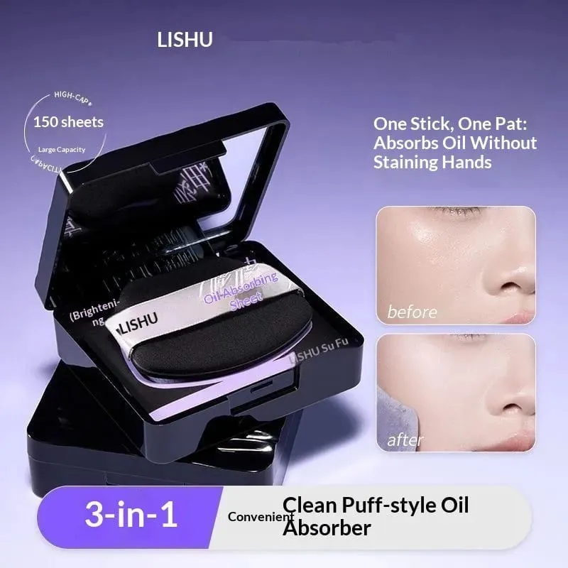 Oil Control Blotting Paper with Powder Puff Face Powder Makeup Setting Sheets Portable Touch Up Tool,150 Sheets — image 1
