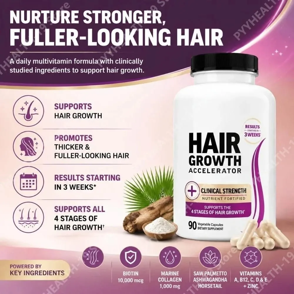 Hair Growth Accelerator Capsules with Biotin Saw Palmetto & Collagen for Thicker Fuller Hair Support Adults 90 Capsules — image 2