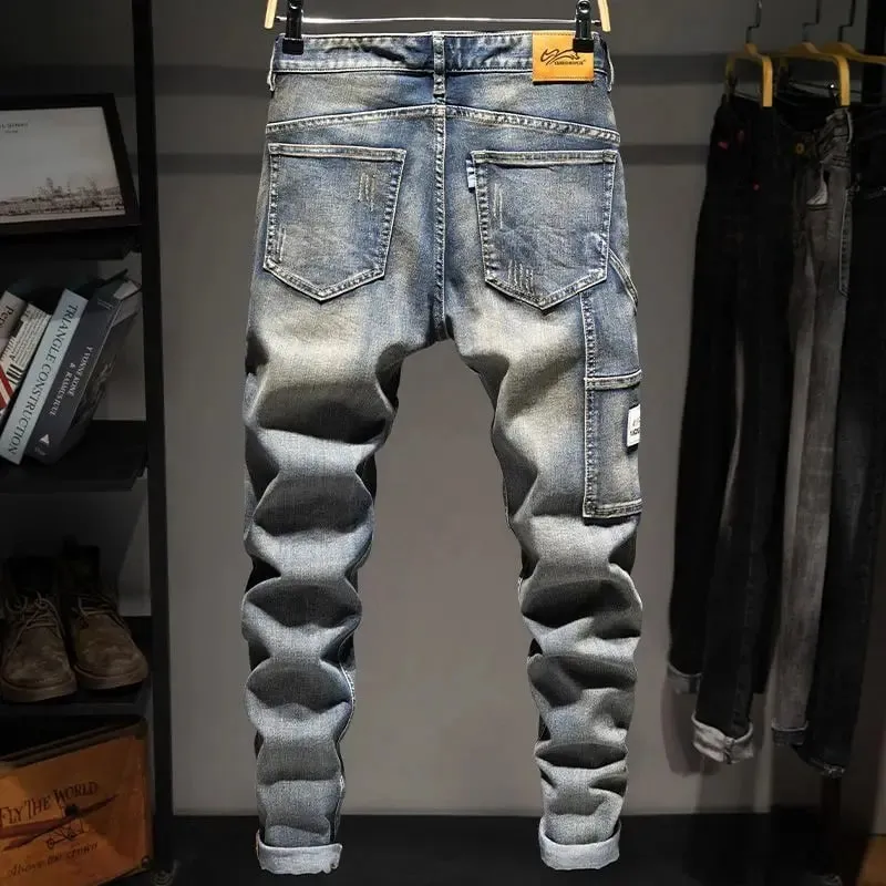 Spring and Autumn Elastic Nostalgic Large Size Ripped Jeans Men's Loose Fat Plus Trendy Brand Fat Guy Pants Washed Long Pants — image 3