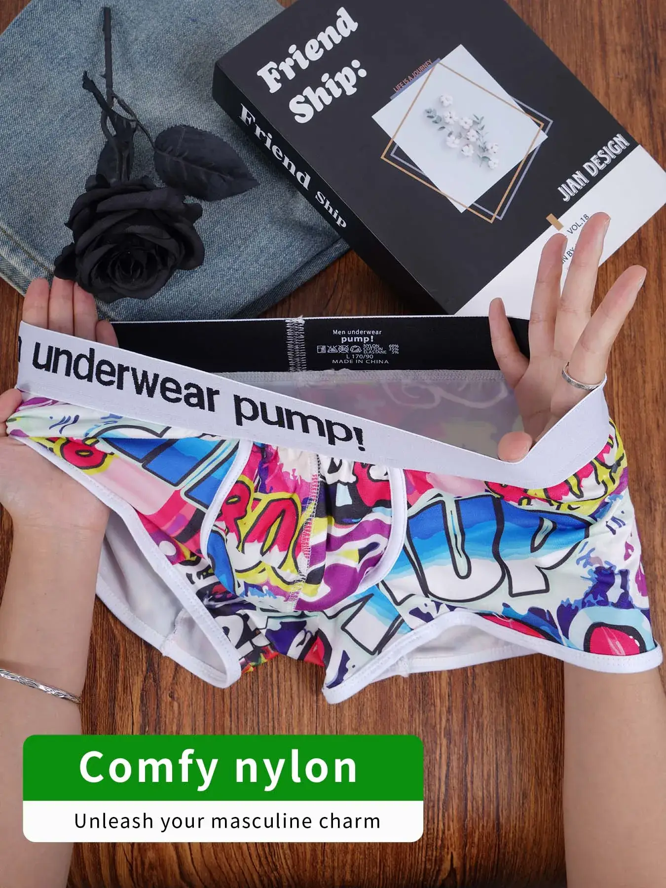 1PCS Men's Cotton Nylon Blend Boxer Briefs All-Over Graffiti Print Wide Elastic Waistband Non-Tight Fashion Sport Underwear — image 1