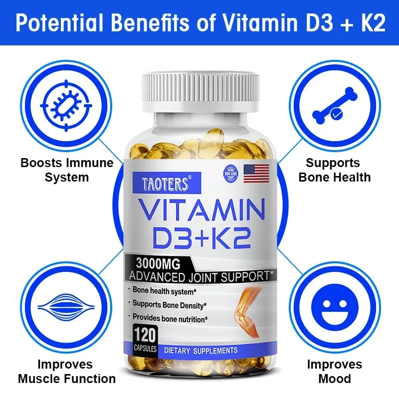 Vitamin D3+K2 Supplement To Support Joint Bone and Immune Health Non-GMO Formula Easy-to-swallow Vitamin D & K Complex — image 2