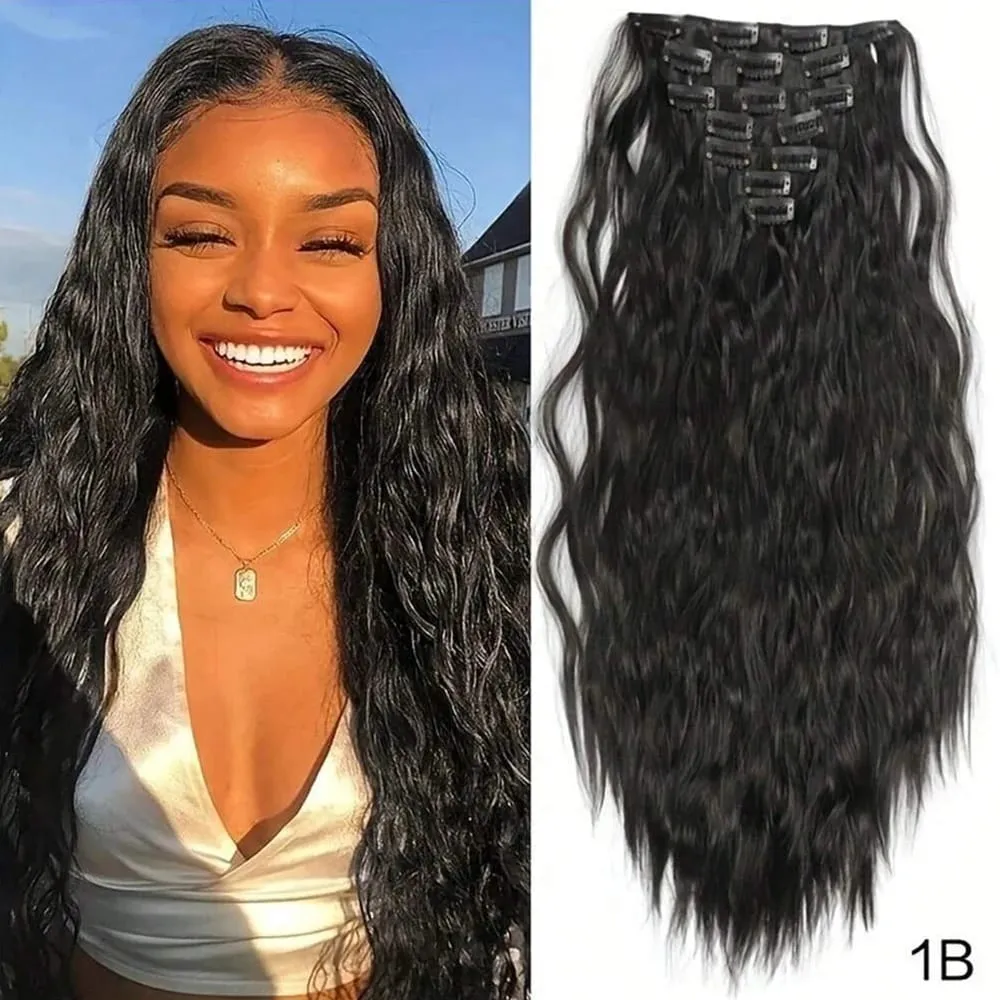 Synthetic Clip In Hair Extensions 7PCS Set Kinky Curly 20inch Long Clip On Hairpiece Style For Women Girls Daily Party — image 11