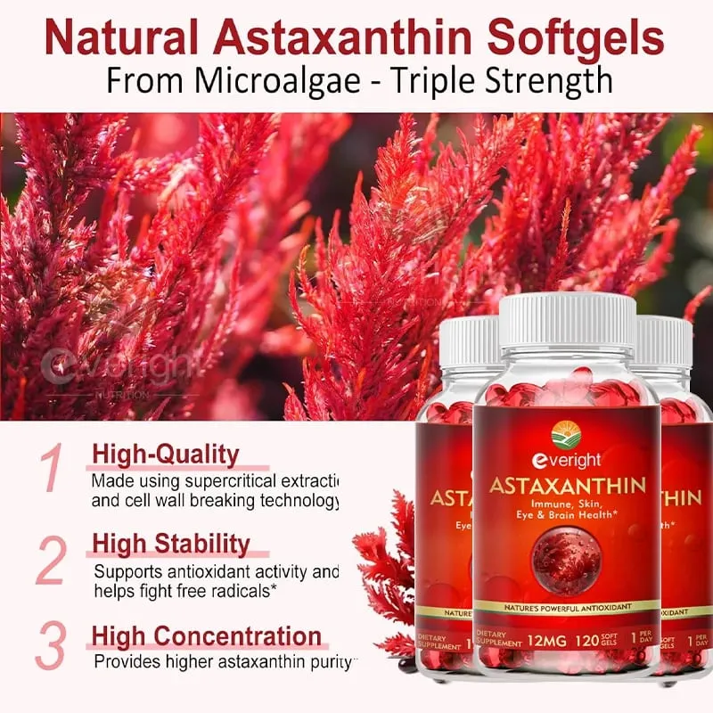 Astaxanthin - 12mg Premium Antioxidant Supplement to Support Eye Skin Joint & Immune System Health - Non-GMO & Gluten-Free — image 2