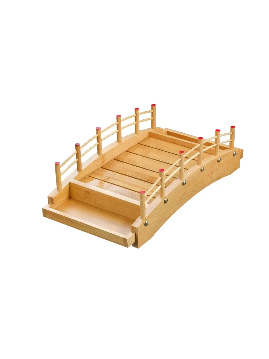 Japanese sushi boat bamboo boat Wooden boat bamboo arch bridge tableware Sashimi platter Dry ice platter sushi plate — image 5