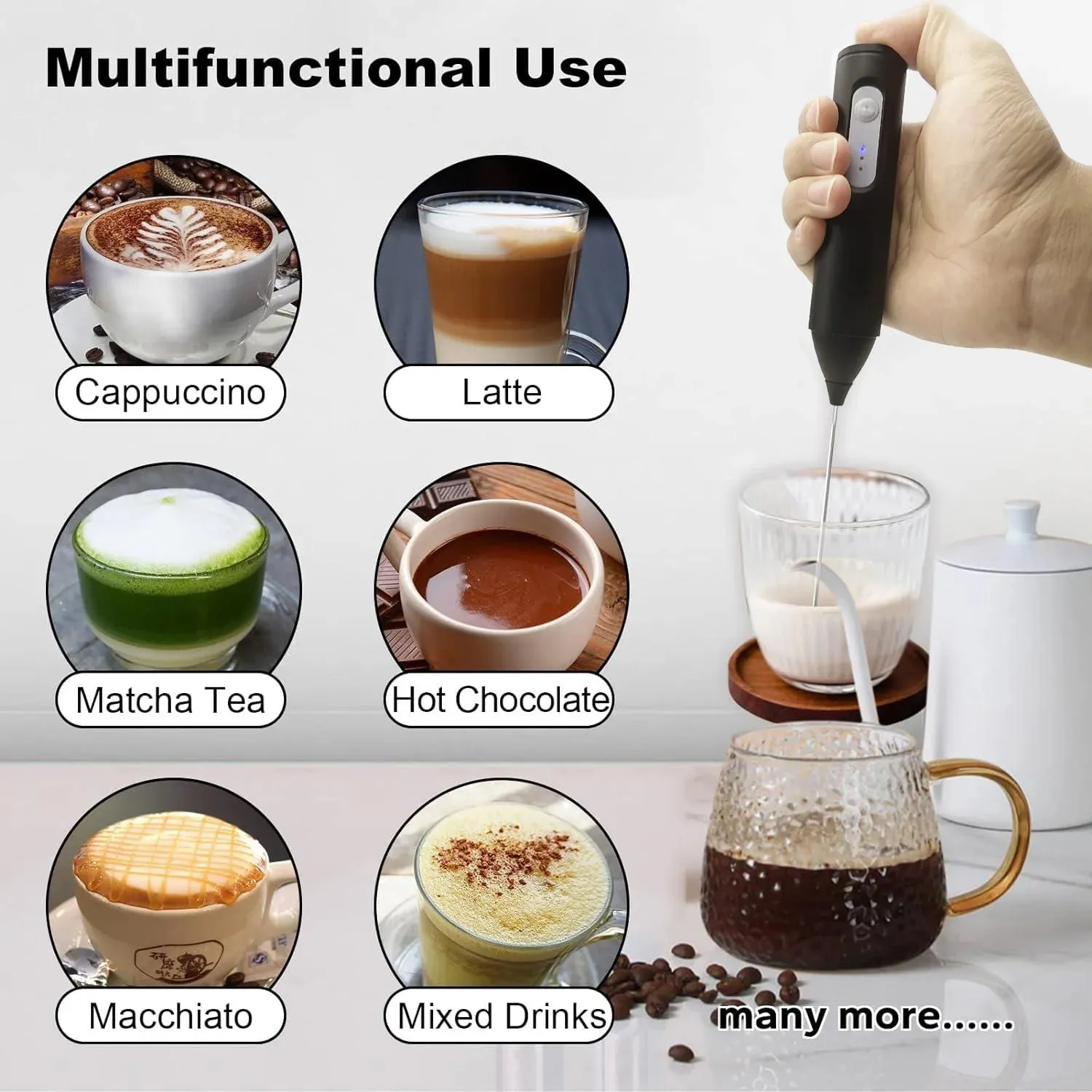 Milk Frother USB boleh dicas semula 3 Kelajuan Pembuat Buih Kopi Whisk Mixer Pemegang Elektrik Blender Pemukul Telur — image 2