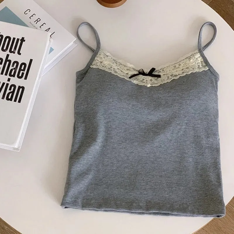 Sommer frauen Weste Ärmellose Spitze Off Schulter Sexy Schlank Top Mit Brust Pad Modische Tank Top Y2K Weibliche Gepolsterte leibchen