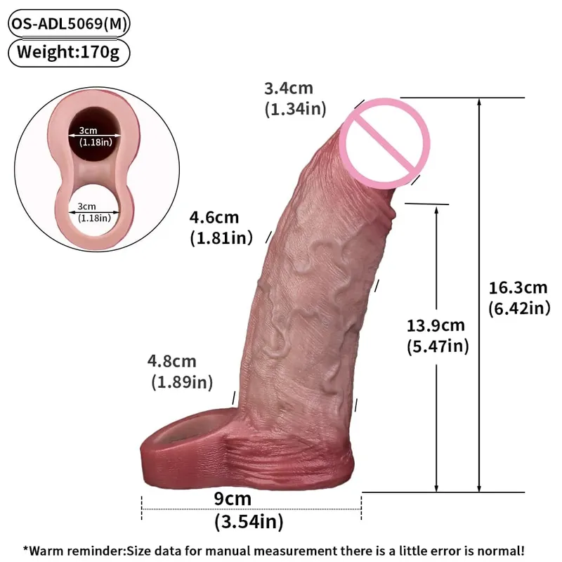 7.2in Realistic Penis Sleeve Reusable Penis Sleeve with Cock Ring Silicone Penis Enlarger Sleeve Male Adult Sex Toy for Men — image 30