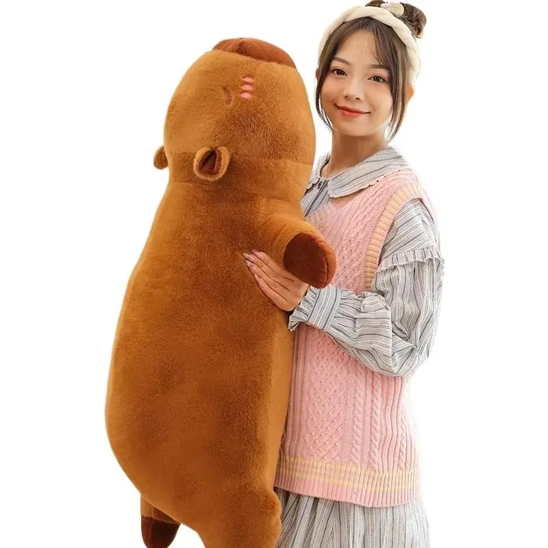 Kawaii Capybara Plush Pillow Long Body Soft Stuffed Animal Doll Cute Cuddly Cushion for Sofa Bed Sleeping Nap Home Decor