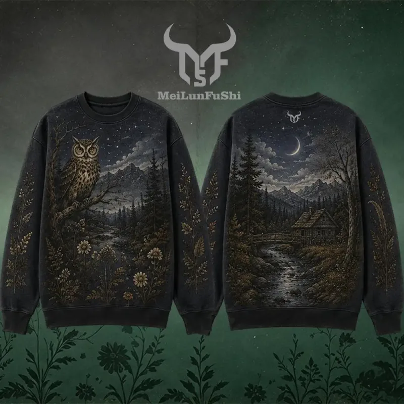 Wilderness Wildlife Print Crew Neck Sweatshirt Men Outdoor Vintage All Over Print Pullover Unisex Casual Street Long-sleeved Top — image 6