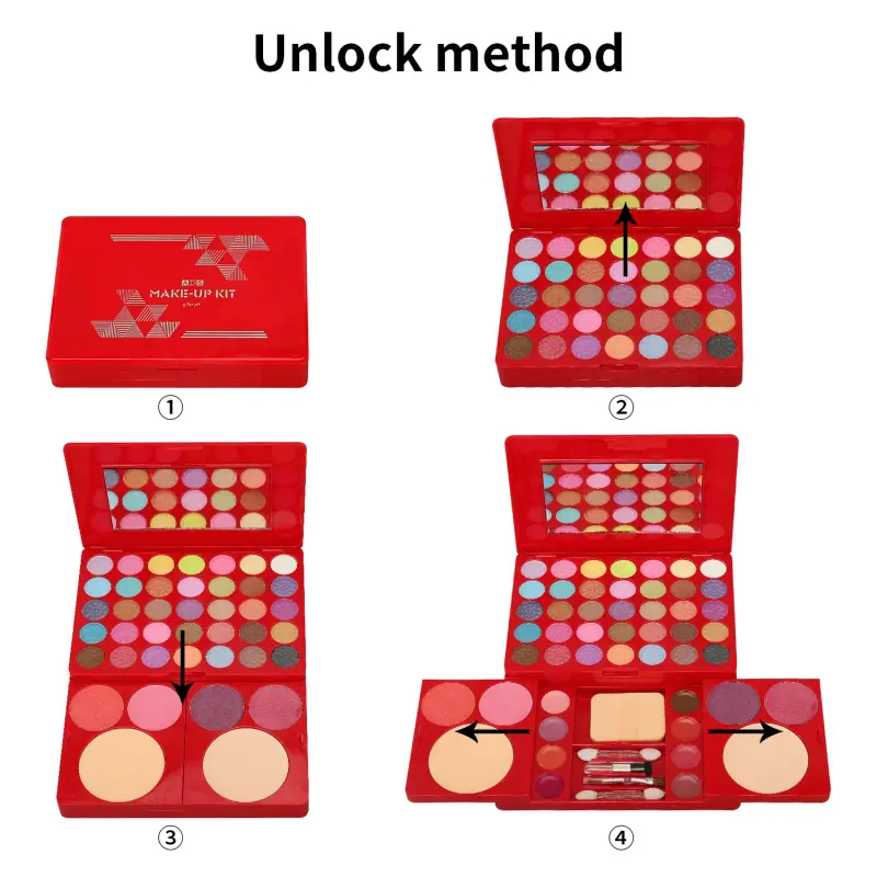 Kit Solek Set Penuh untuk Wanita Pelbagai fungsi Semua dalam Satu Kotak Merah 49 Warna Wajah Bibir Pembayang Mata Berus Penyerlah Palet Mekap — image 2
