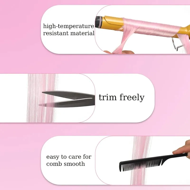 10Pcs Pink Clip in Hair Extensions Party Highlights Wig Synthetic Colored Straight Hairpiece for Girls Kids Christmas Party Use — image 4