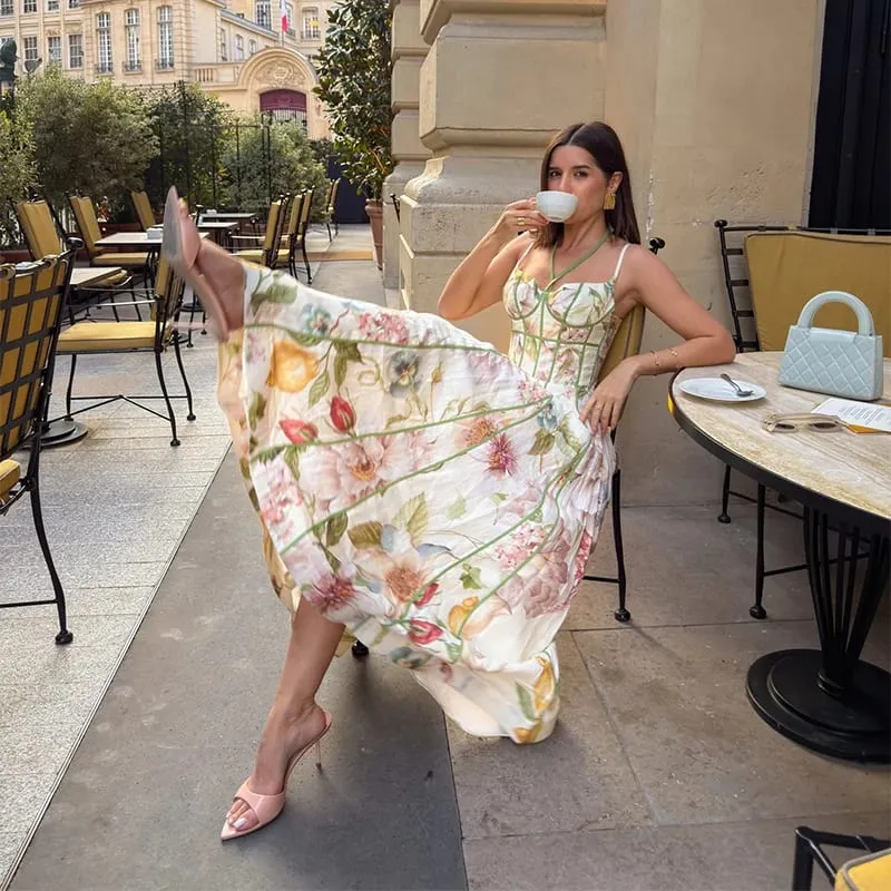 Floral Print Women 's Maxi Dress Spaghetti Strap Corset A Line Long Dresses Female 2026 Summer Fashion Vacation Woman Vestidos