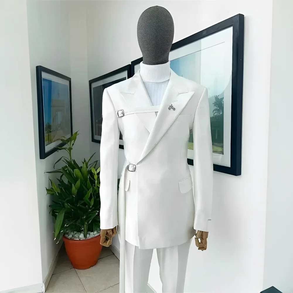 2024 New Men's Wedding Tuxedo Blazer Elegant Men's Suit 2 Piece Jacket Pants White Suit Formal Party Dress for Men — image 2