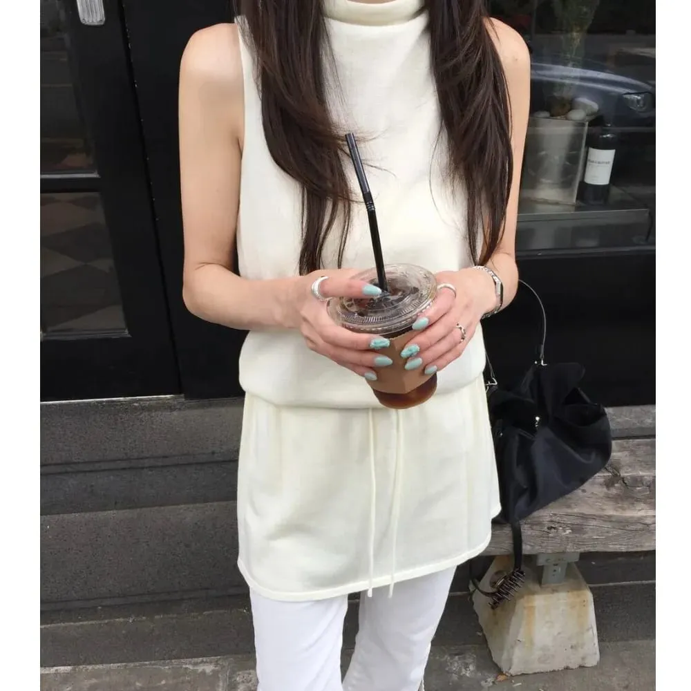 Summer Elegant Drawstring Waist Slimming Sleeveless Short Dress Comfortable Casual Style Women's Clothing Commute Suitable — image 4