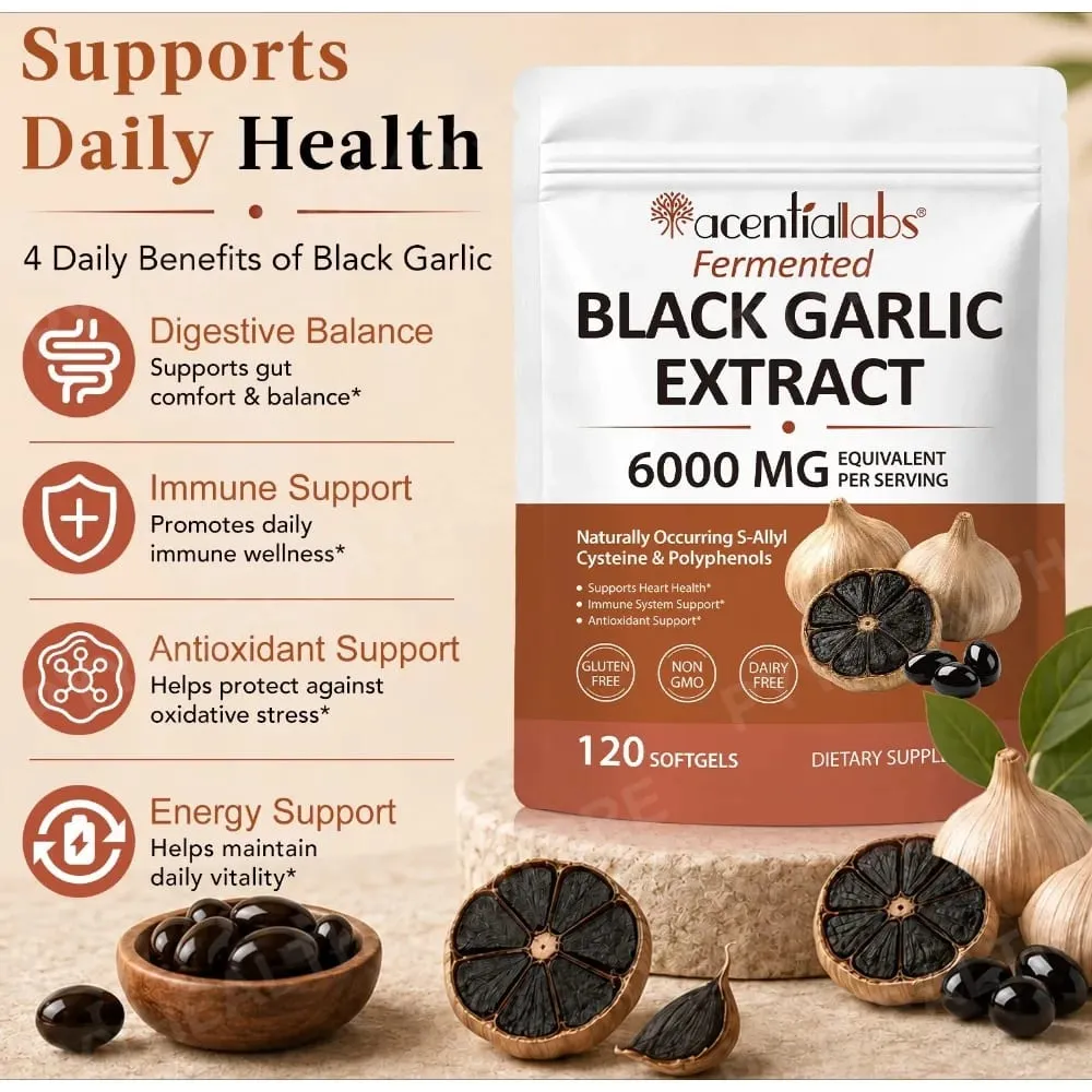 Black Garlic Extract Softgels 600mg 10:1 Concentrate for Heart Wellness Immune Support Digestive Balance Vitality 120 Count — image 1