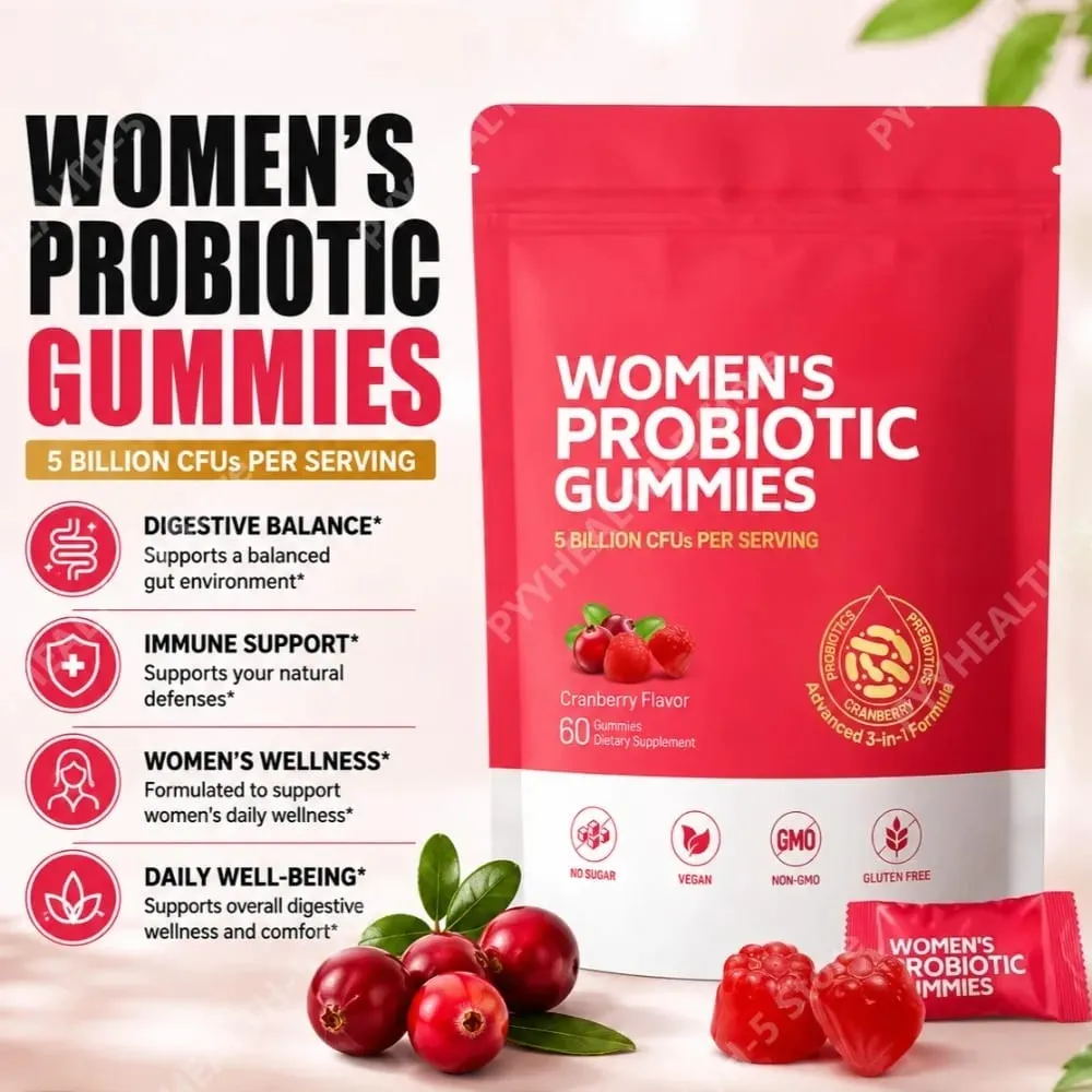 Women Probiotic Gummies with Prebiotic Fiber 5 Billion CFU Support Gut Digestive Balance Immune Defense Women PH Wellness 60 Ct — image 2