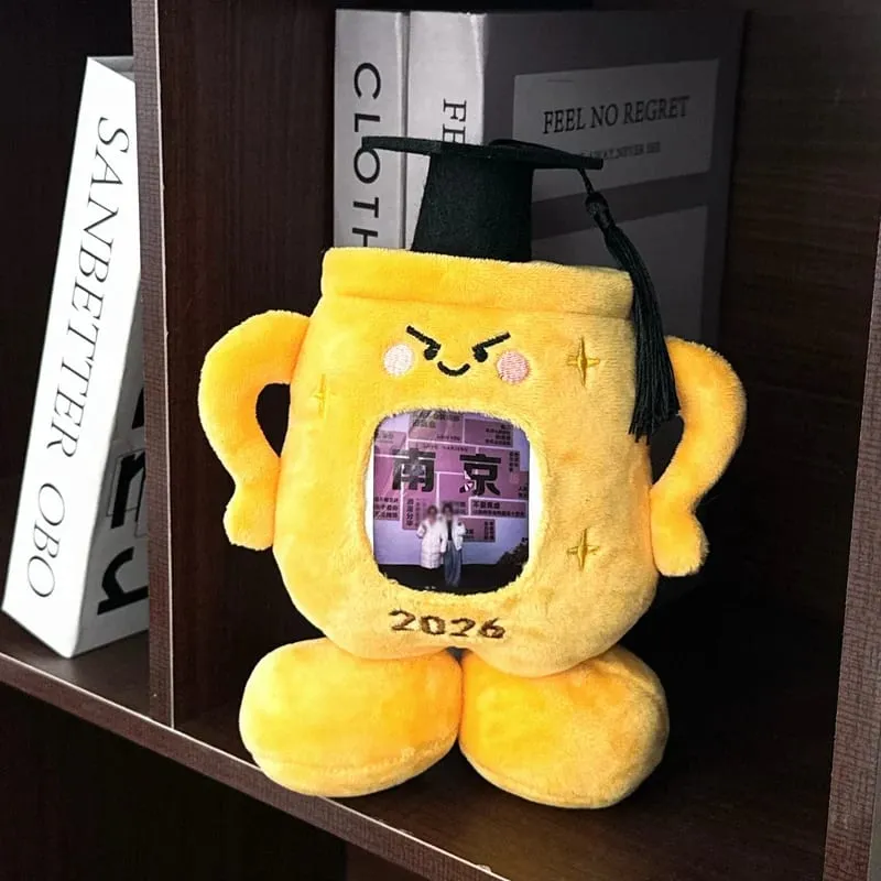 20cm Yellow Trophy Graduation Plush Toy Stuffed Showing a Photo University College Doctor Bachelor Souvenir Present — image 6