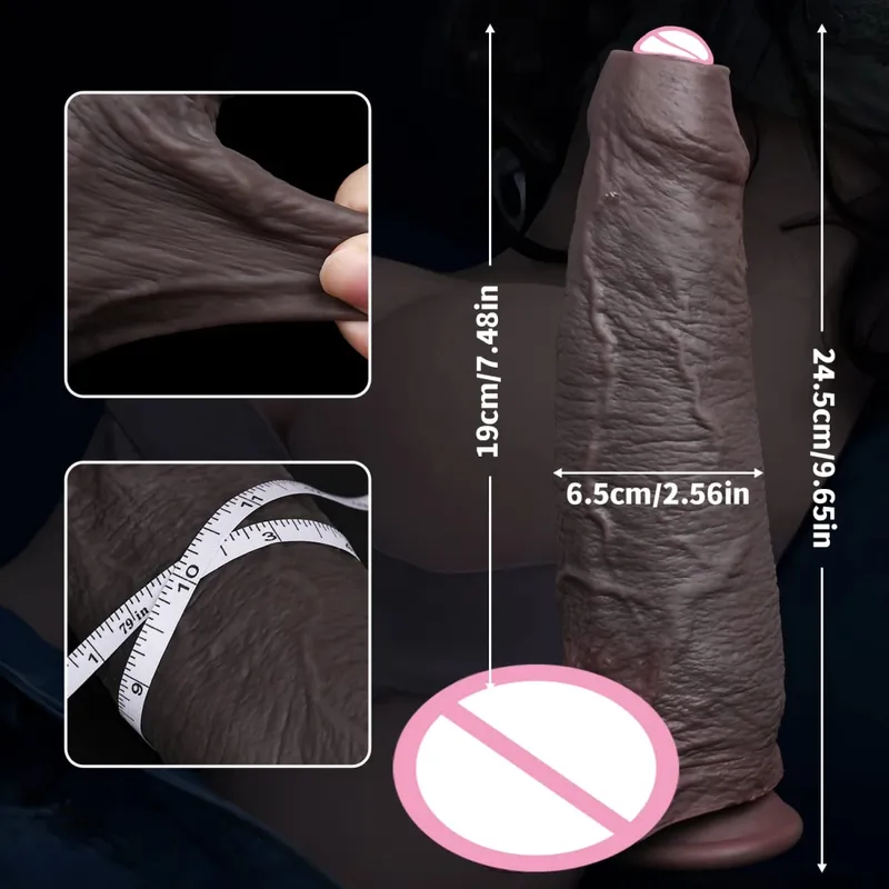 Realistic Silicone Dildo Black Soft Penis Sliding Foreskin Cock Male Genitals Vaginal Masturbation Suction Cup Dick Anal Sex Toy — image 6