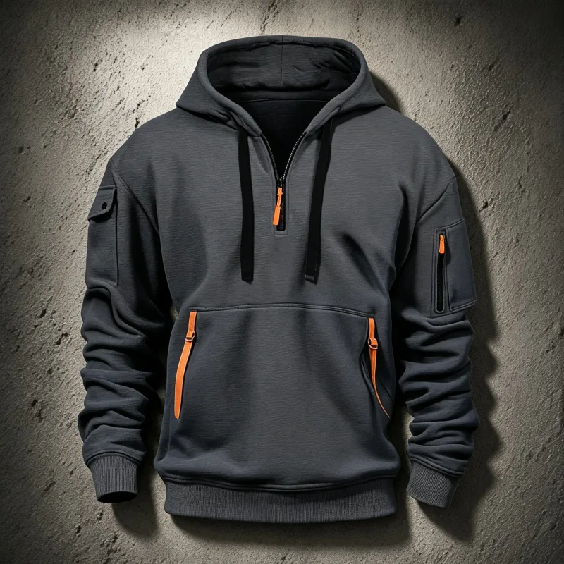 Men's Spring Autumn Hooded Sweatshirt Zip Multi Pocket Pullover Casual Sports Jacket Fashion Trendy Hoodie Top for Men Street — image 7