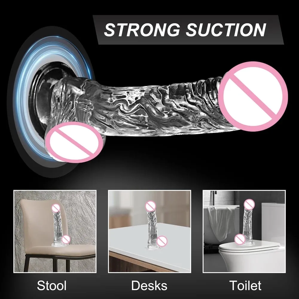 Realistic Soft Dildo for Women Beginner Transparent Penis with Strong Suction Cup Hands-Free Play for Adult Sex Masturbator