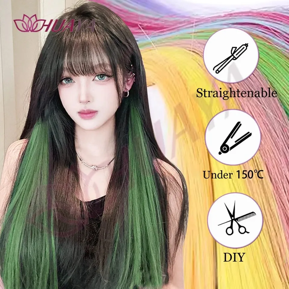 Synthetic 2 Pieces 20inch Colored Clip in Hair Extensions Long Straight Pink/Blue/Purple Halloween/Christmas Wig — image 7