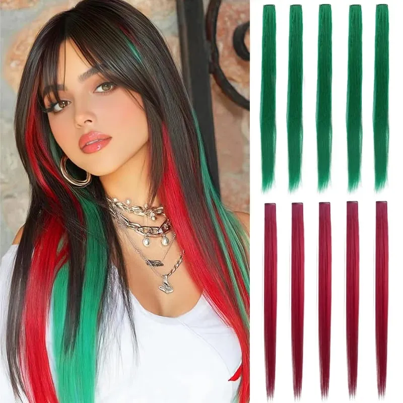 10Pcs 24 Inch Colored Clip In Hair Extensions Straight Synthetic Highlight Hairpieces For Girls Cosplay Party — image 2