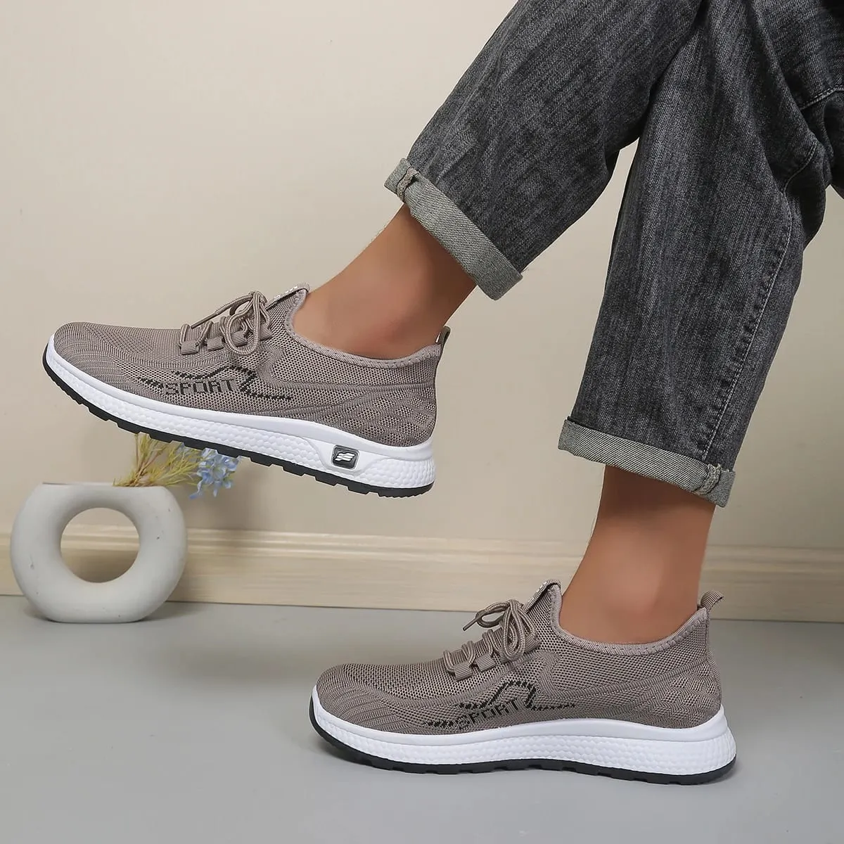 Minimal Solid Hue Men Mesh Lace-Up Footwear Fine Hollow Perforated Knit Upper Bump Carved Black Outsole Versatile Trainers — image 2