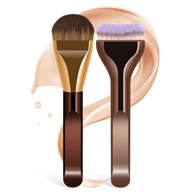 2pcs Foundation Makeup Brushes Set Ultra Thin Top Mask Brush For Liquid Cream Cosmetics Blending Beauty Tool Premium Gift — image 4