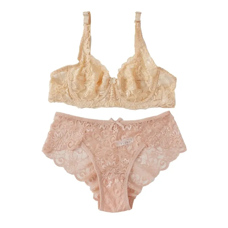 Women's Sexy Lace Thin Bras Suit Non-pad Exquisite Push-up Bra Solid Breathable Underwire G-String Panties Underwear Set — image 11
