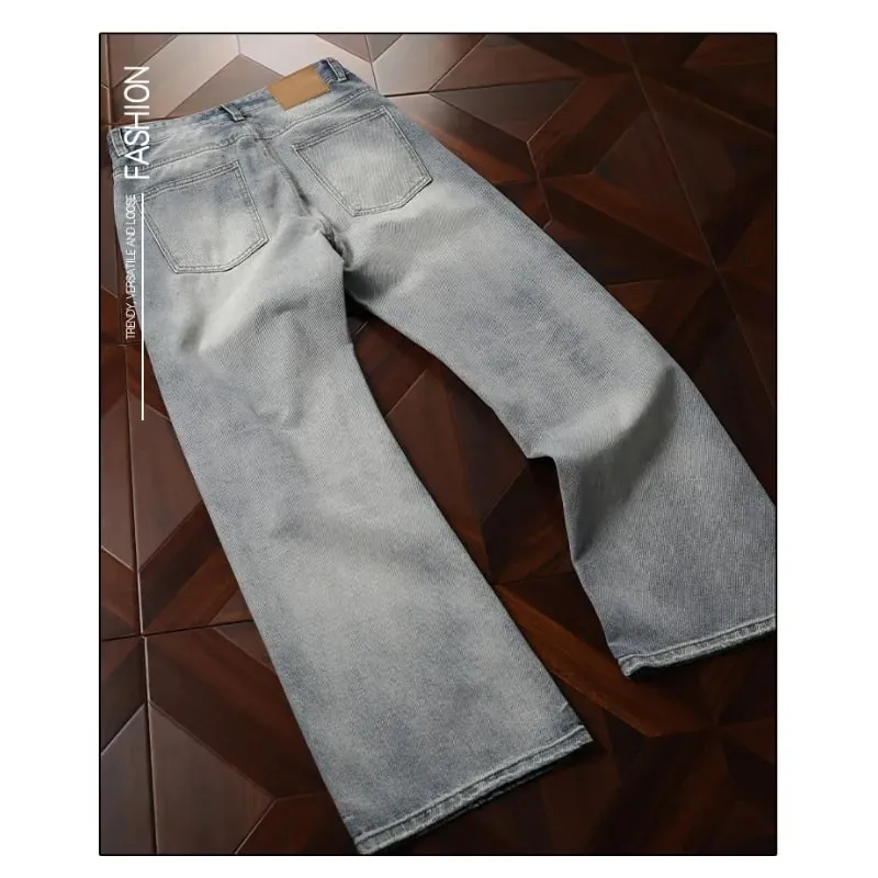 Man Pants Mens Jeans Spring New Heavyweight American Washed Relaxed Fit Bootcut Trousers For Casual Wear — image 3