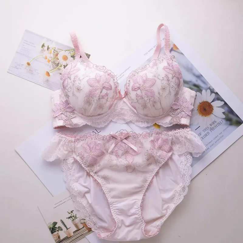 Japanese-style sweet lingerie set thin embroidered shallow cup disc type 2 bra set — image 7