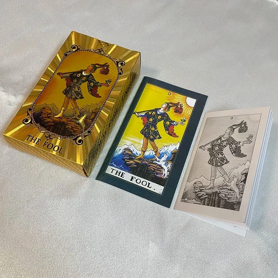 Golden Foil Tarot Cards Game Spanish English Bilingual Divination Deck with Guide Prophecy Oracle Reading Set for Beginners