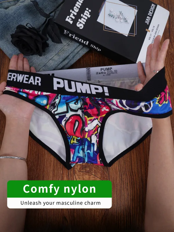Men’s Graffiti Print Triangle Underwear Elastic Waistband Ice Silk Breathable Underwear 3256811822635074 — image 7