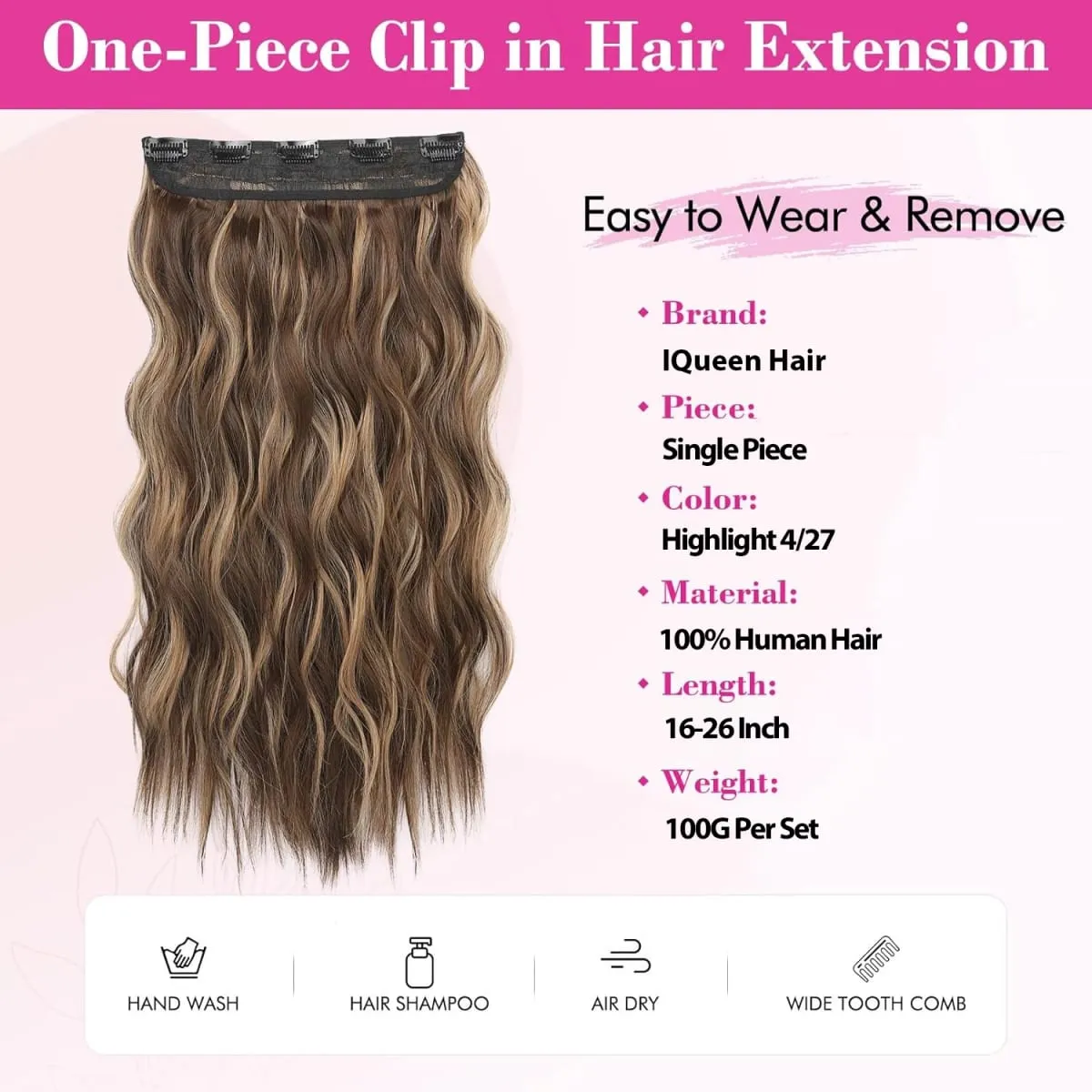 Highlight #4/27 Body Wave One Piece Clip In Hair Extensions Brazilian Hair Ombre 3/4 Full Head 5 Clip In Human Hair Extensions — image 4