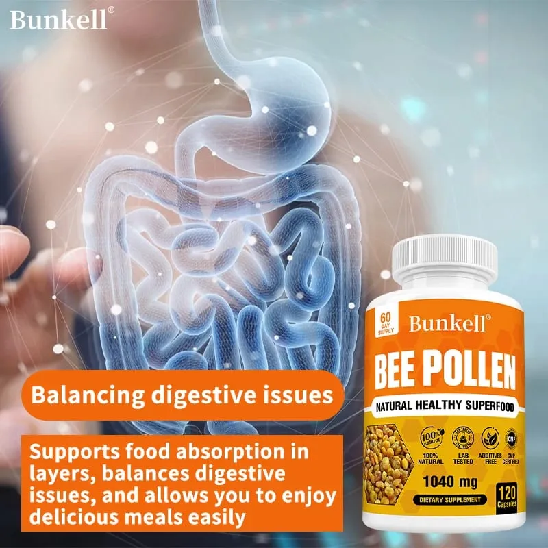 Bienenpollen-Ergänzungsmittel, 100 % natürlich, roher Bienenpollen, vegetarische Kapseln, probiotisches Superfood, Verdauung, Immununterstützung und Energie — image 2