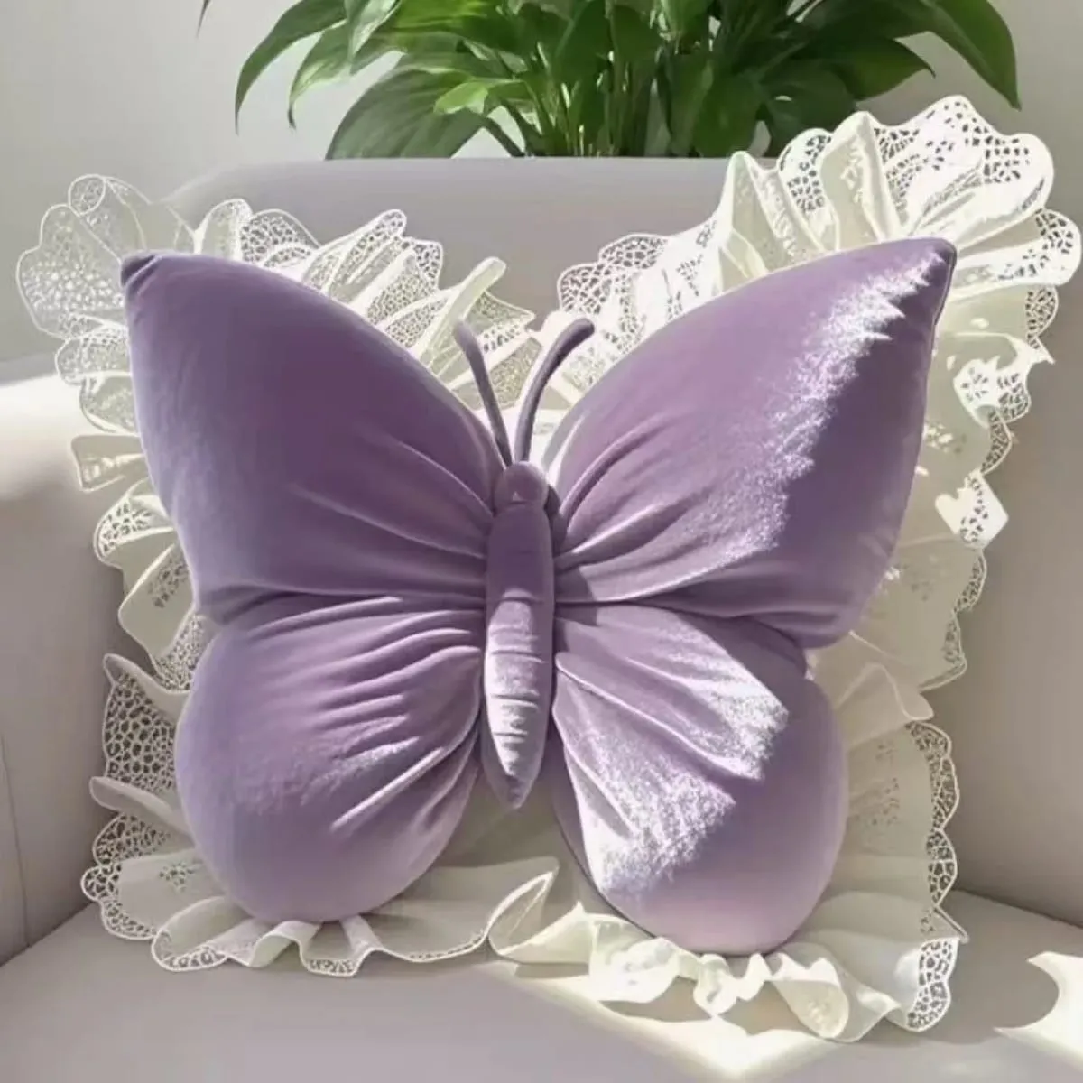 Butterfly Plush Pillow Lace Decor Waist Cushion Soft Fluffy Throw Pillow For Home Car Bedroom Sofa Decor Birthday Gift For Women — image 9