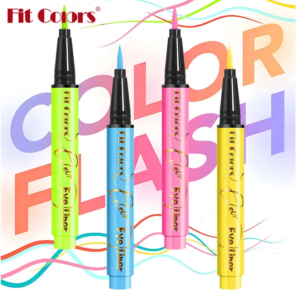 12-color UV Fluorescent Eyeliner Pen Neon UV Reactive Liquid Eyeliner Waterproof Long Lasting Matte Colorful Eye Liner Makeup