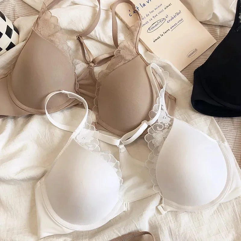 højkvalitets sexede kvinder bh'er og korte todelt sæt foran lukket push up blonde A B C kop wire sommer lingeri undertøj sort