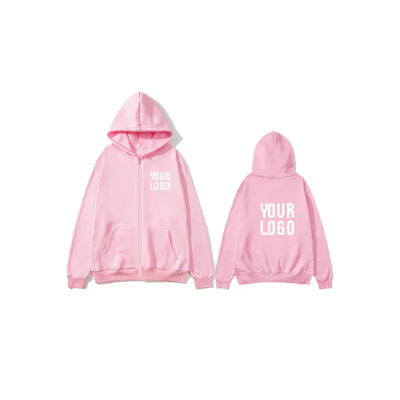 Solid Color Zipper Hoodie | Customizable Text Pattern Jacket | Unisex Team Customization — image 9