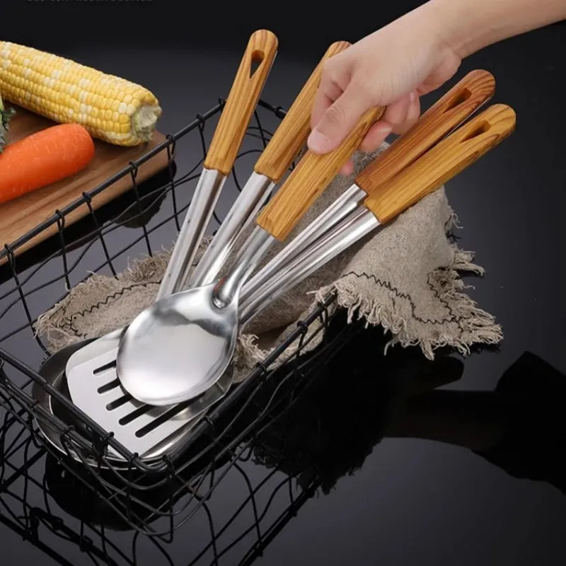 Stainless Steel Spatula Spoon Wood Handle Cooking Shovel Ladle Kitchen Utensils Baking Cooking Tools Kitchenware Cookware — image 4