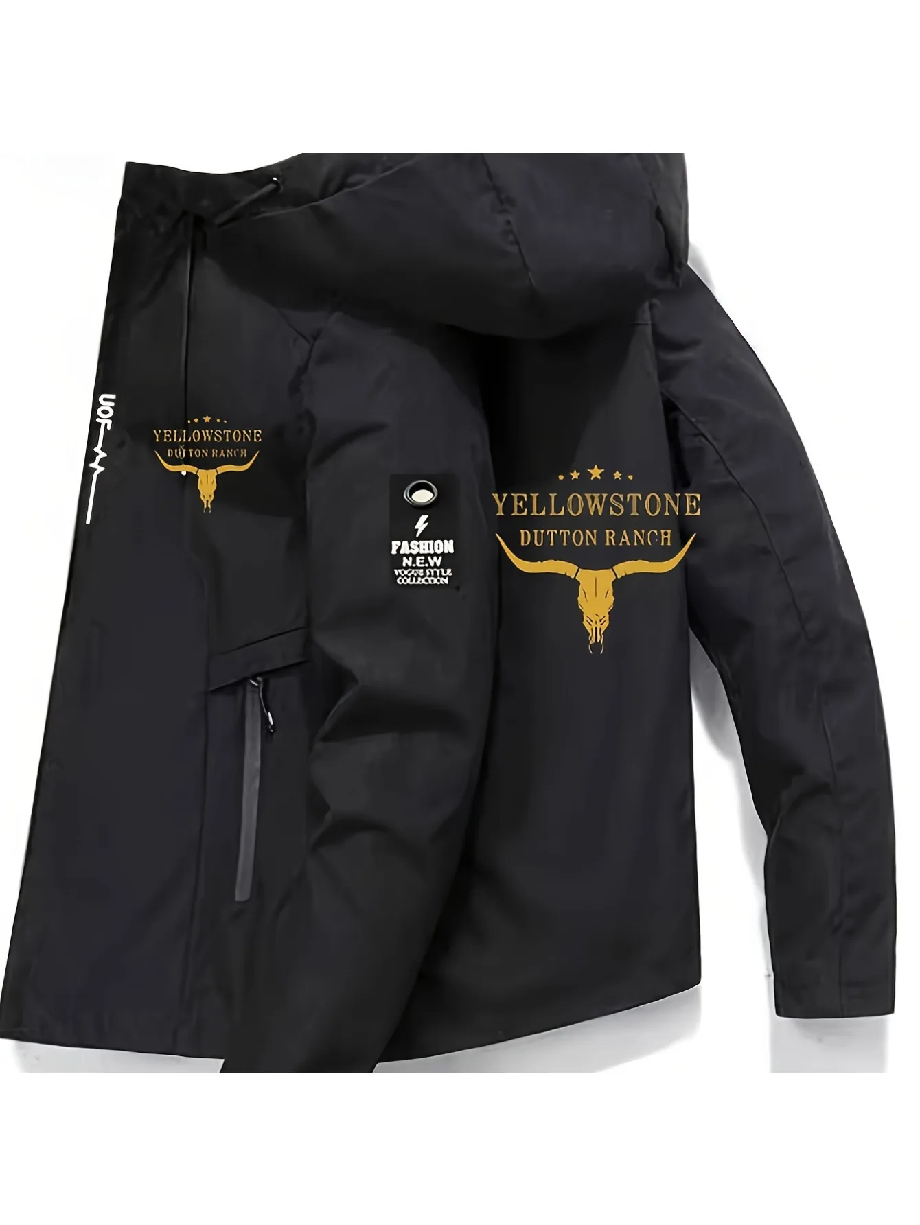 1 Men's Casual Printed Jacket from Dutton Ranch in Yellowstone National Park, with Pockets and Hooded Design, Stylish Jacket