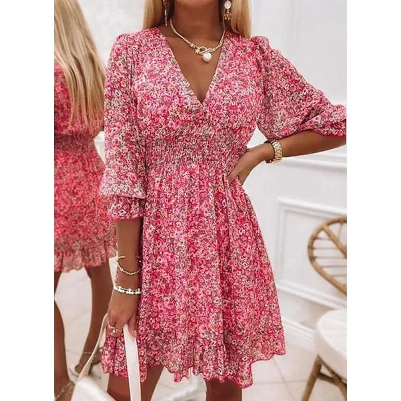 Spring Mini Dresses For Women Summer New Casual Loose Long Sleeve V-Neck Beach Sundress Ladies Short Party Dress — image 11