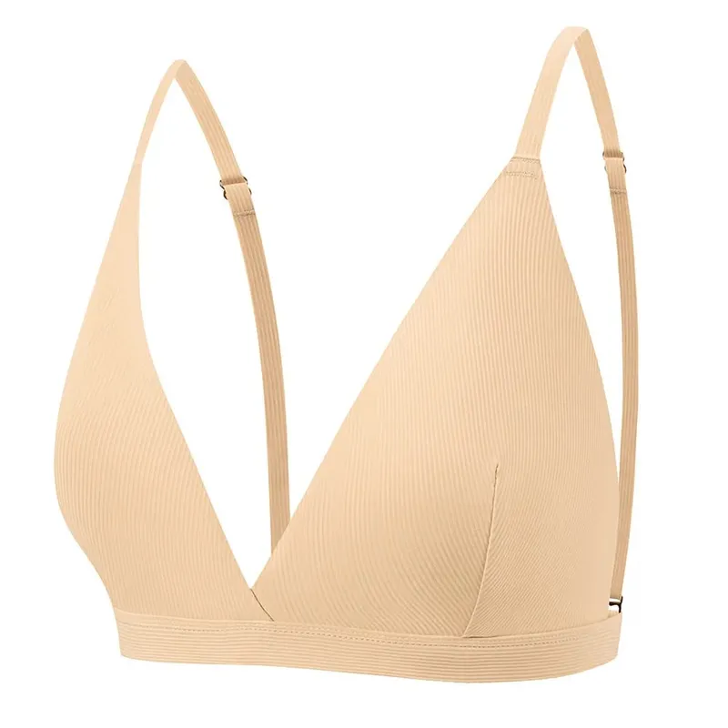 Women's Seamless Rimless Bra Ribbed Triangle Cup Underwear Briefs Set Underwear Women Set Sexy Lingerie — image 7