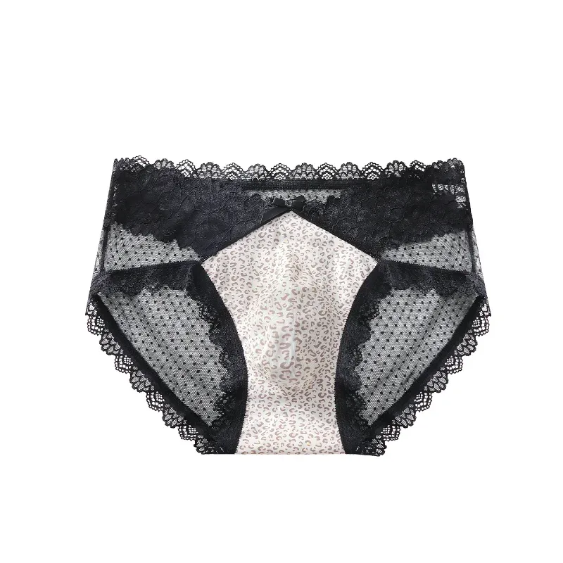Men Briefs High Fork Lace Edge Leopard Printed Underwear Ice Silk Quick-Drying Panties Sissy Lingerie See Through Underpants — image 1