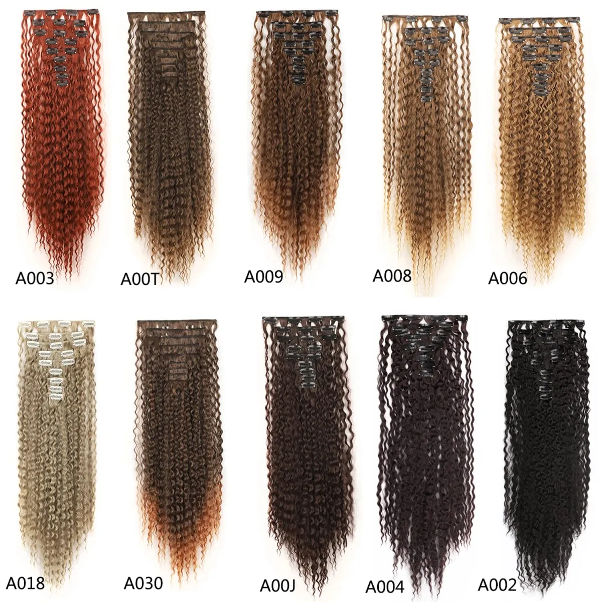 Jeedou Deep Wavy Curly Hair 9Pcs Set Clip-in Hair Extensions Hairpieces with 18 Clips Brown Color Synthetic Hair For Women