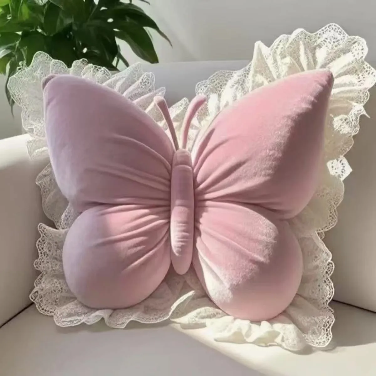 Butterfly Plush Pillow Lace Decor Waist Cushion Soft Fluffy Throw Pillow For Home Car Bedroom Sofa Decor Birthday Gift For Women — image 10