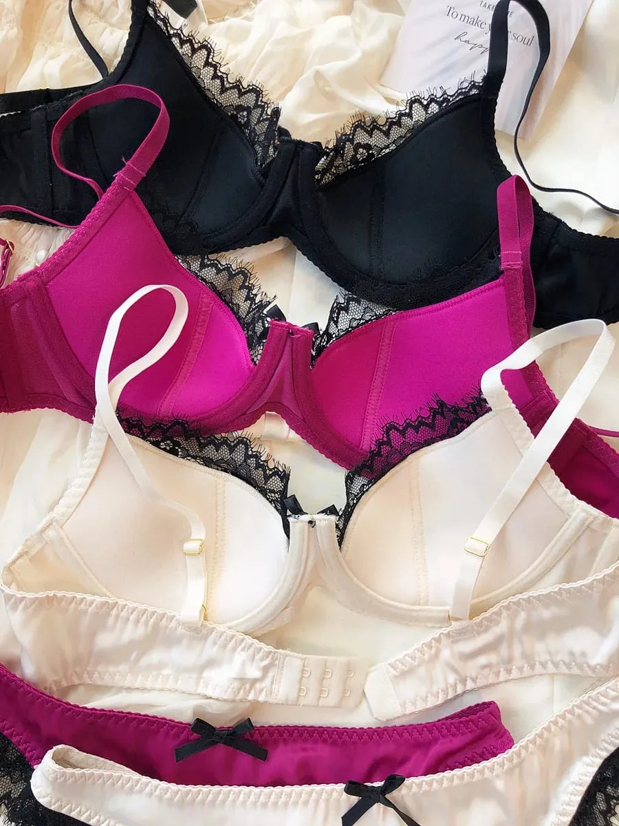 Lencería de copa fina de encaje Sexy para mujer, juego de sujetador francés de realce, tela de seda de alta calidad, ropa interior cómoda y transpirable, conjunto íntimo — image 3